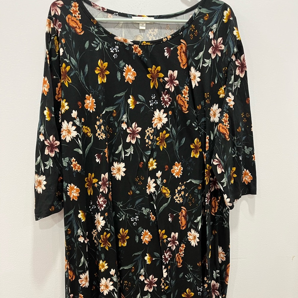 Black autumnal floral long sleeve dress 2x